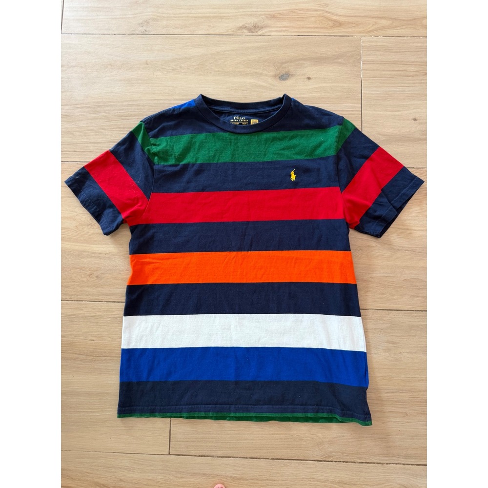Polo Ralph Lauren Kids XL 18-20 Multi Color Striped Short Sleeve T-Shirt Navy